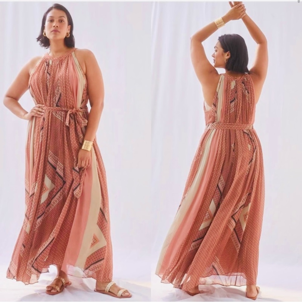 ✨ Anthropologie Nikita Mhaisalkar Abstract Halter Maxi Dress AS SEEN ON TV ✨ - Picture 2 of 9